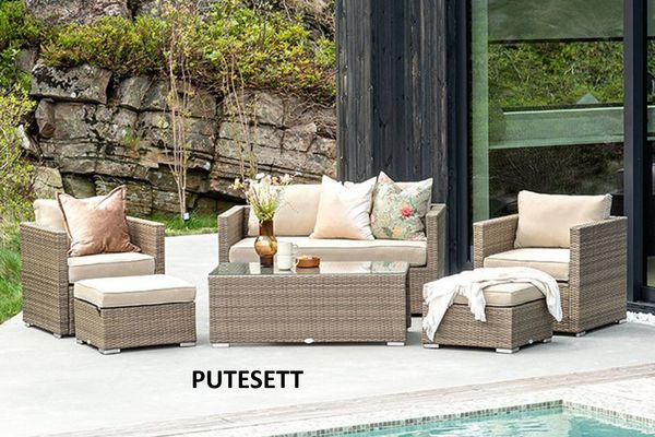 Hovedbilde Messina putesett til 2+1+1+paller - design Beigemelert, 9 puter