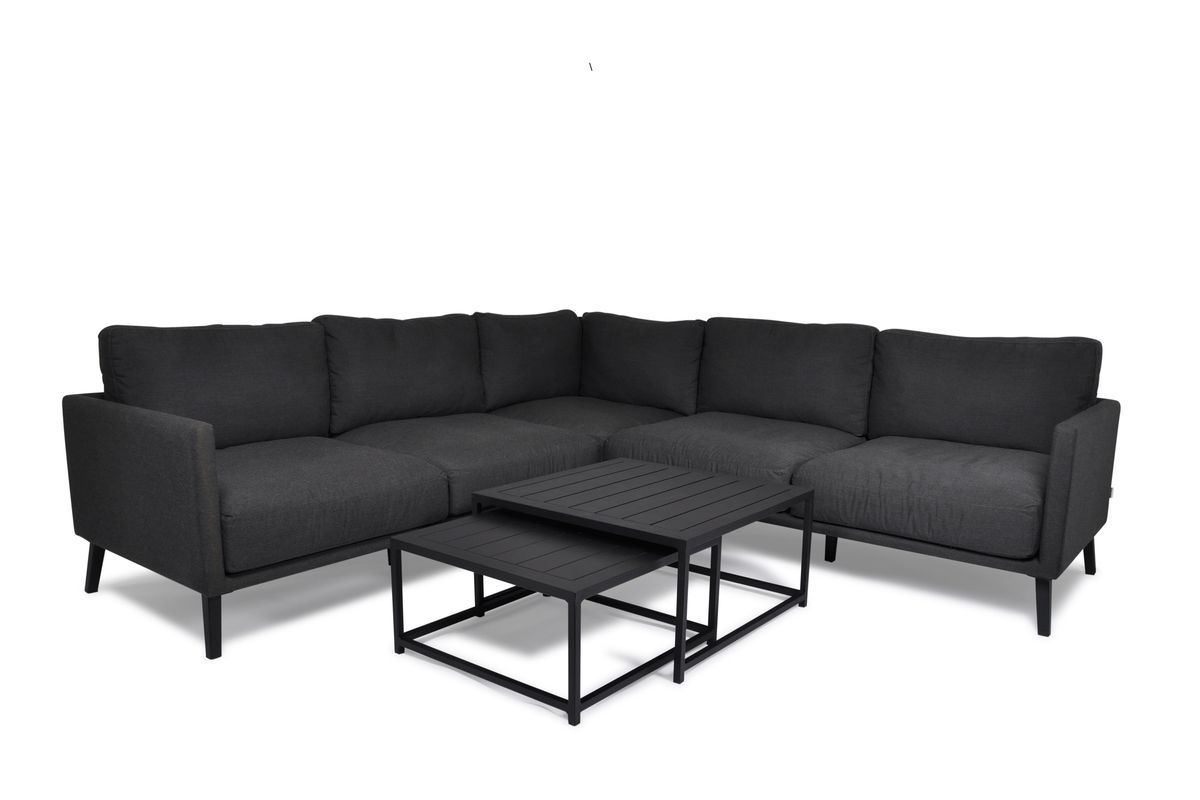 Easy 240 værbestandig hjørnesofa+bordsett - sotgrå/sort