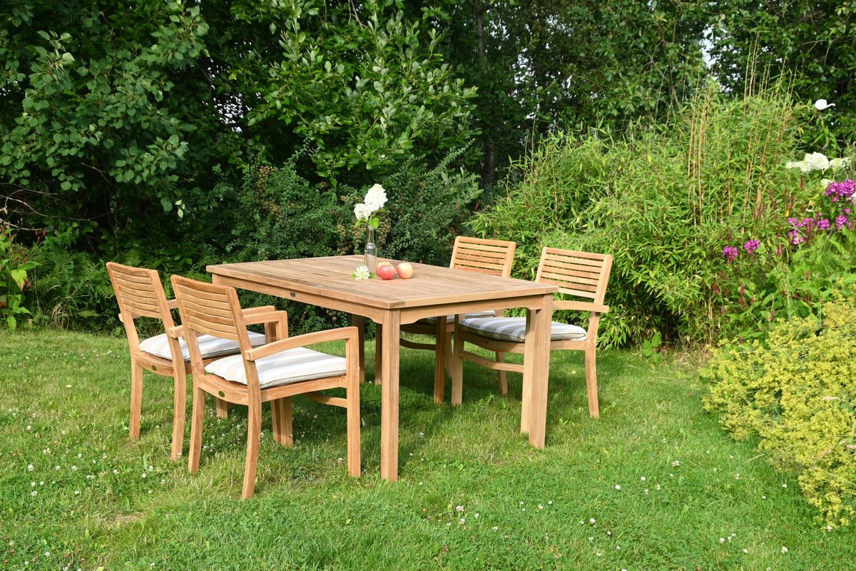 Figaro sett 4 stabelbare stoler+bord 150x90 cm - teak
