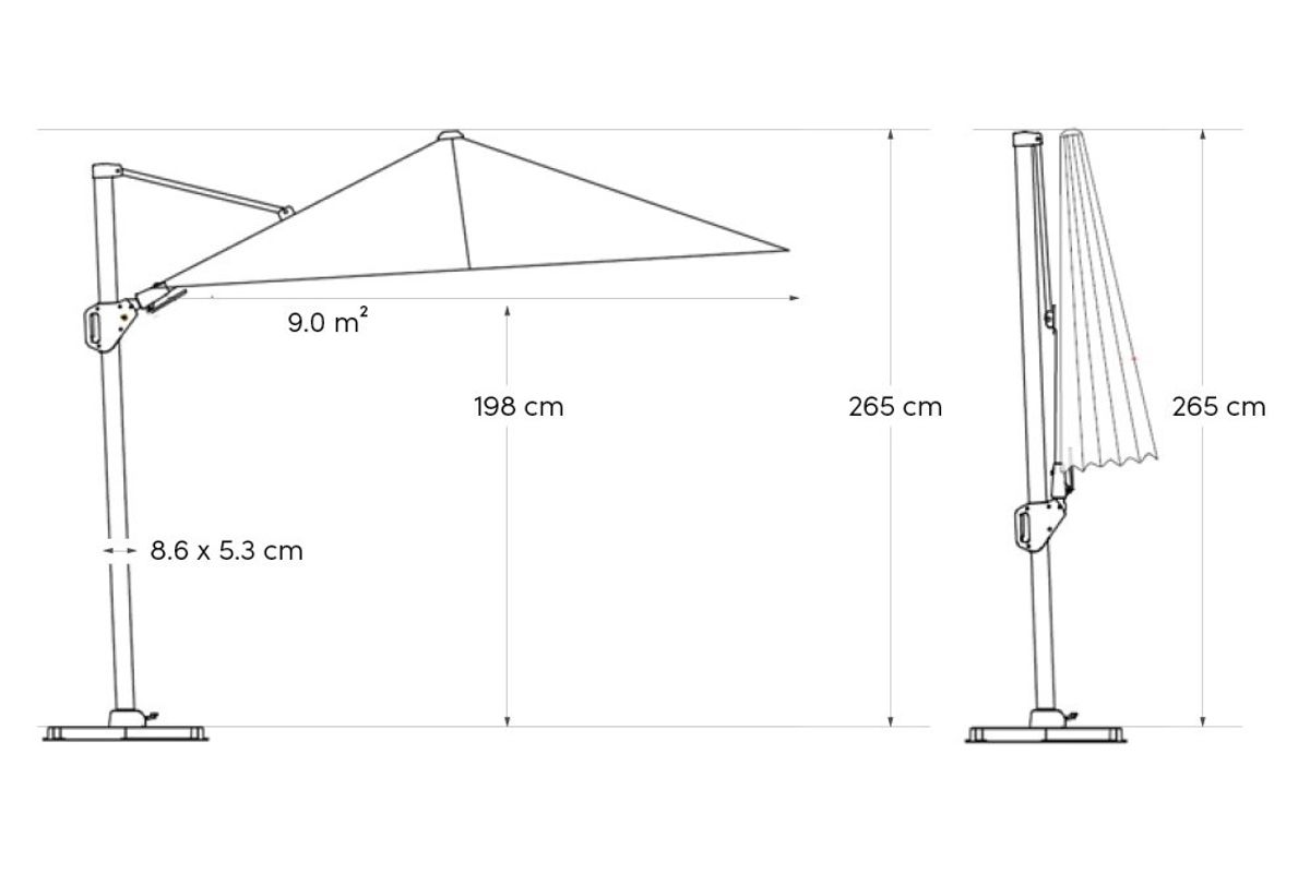 Platinum Challenger T2 hengeparasoll 300x300 cm m/kryssfot - sort