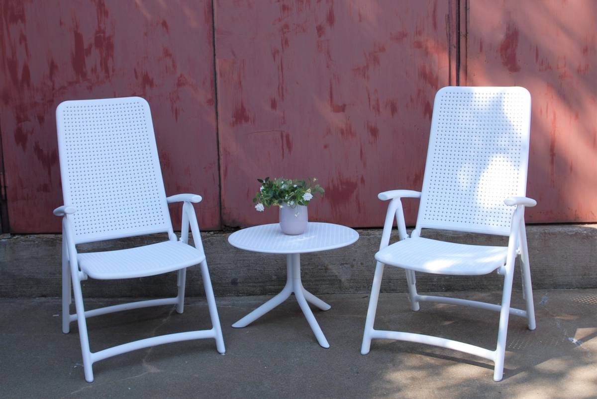 Nardi Darsena sett  2 posisjonsstoler+bord 60 cm - hvit