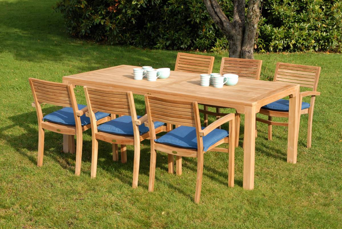 Figaro sett 6 stabelbare stoler+bord 200x95 cm - teak