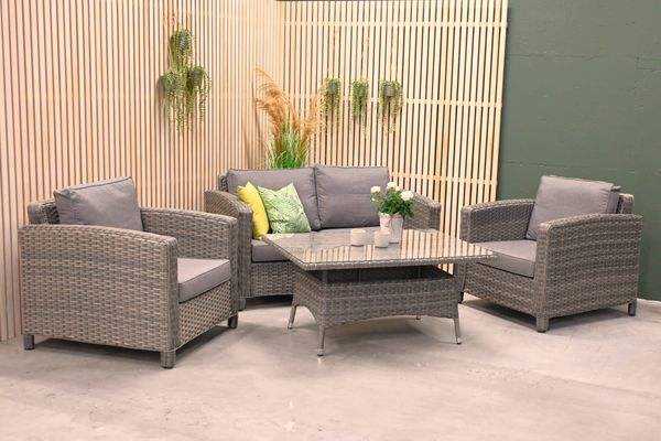 Hovedbilde Malaga 2+1+1 sett m/puter+bord - gråbeige/vitrolgrå 