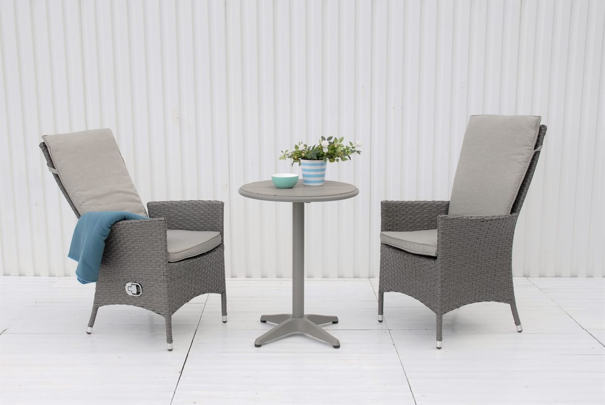 Palermo sett 2 stoler m/puter+bord Ø60 cm - gråmelert/sandgrå
