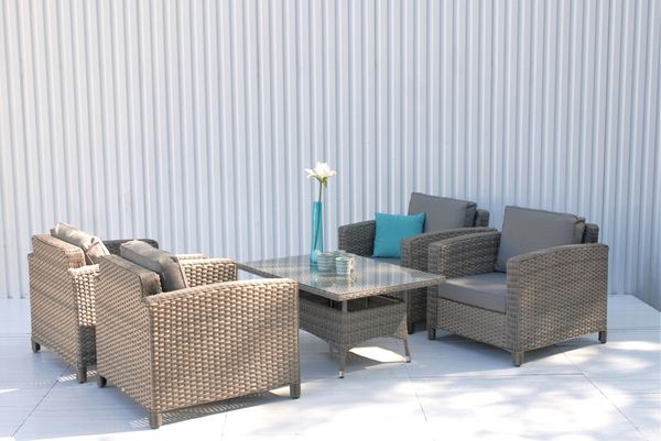 Hovedbilde Malaga sett 4 stoler m/puter+bord - gråbeige/vitrolgrå