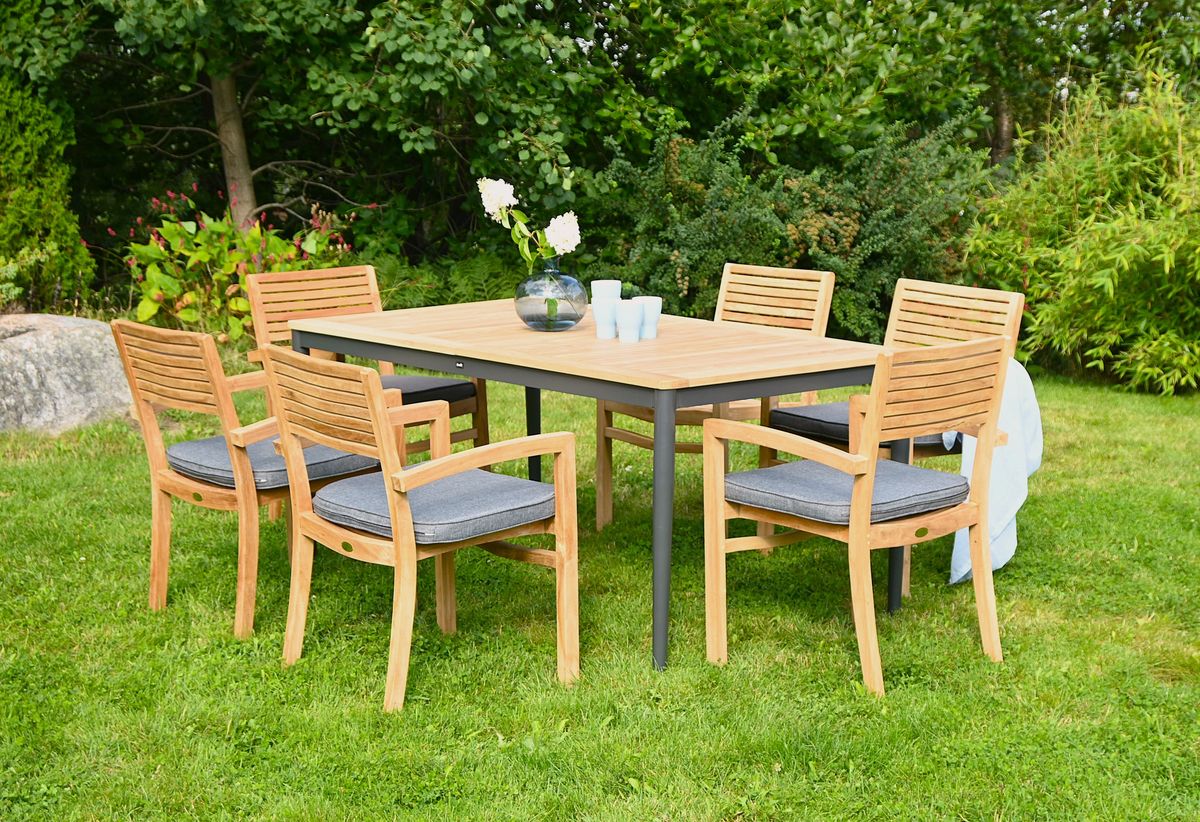 Figaro sett 6 stabelbare stoler+uttrekksbord - teak